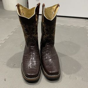 Mens Western Cowboy Caiman Belly Square Toe Cowboy Boots Chocolate Brown Size 27